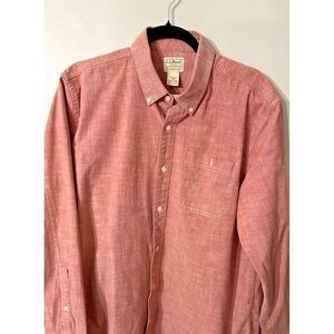LL Bean Shirt Mens Large Button Down Salmon Plaid Long Sleeve Traditional Fit‎